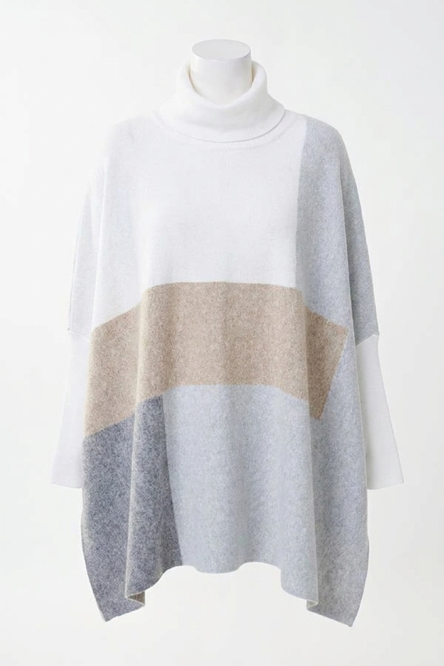 NEW JOSEPH RIBKOFF ceren color block tunic turtleneck sweater top in tan grey wh